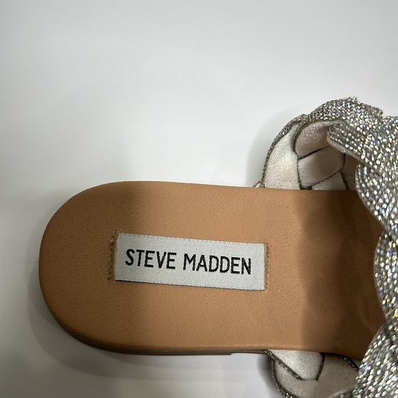 Steve Madden Dolay Silver Sparkly Gem Stone Bling Rope Slip On Flat Sandals Sz 8 - Picture 12 of 16